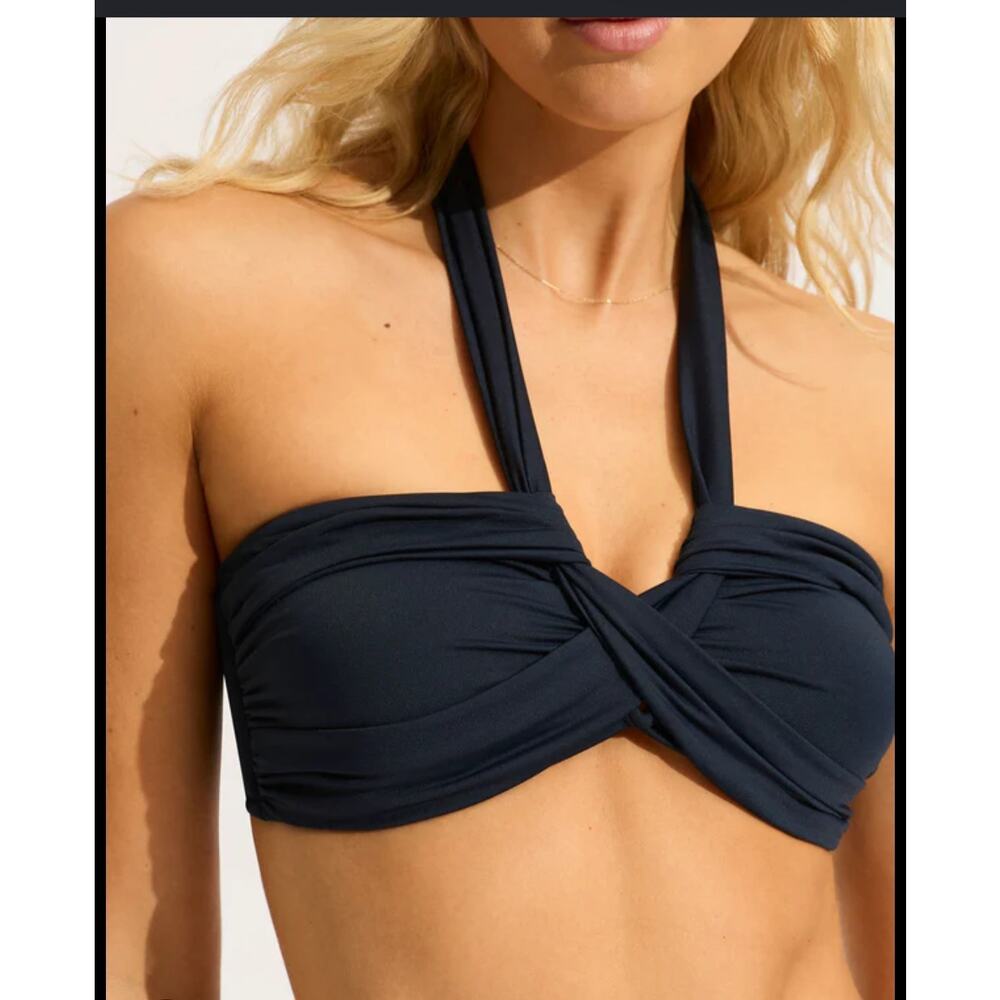 Seafolly Multi-Way Twist Bandeau Bikini Top in Navy Size: 10